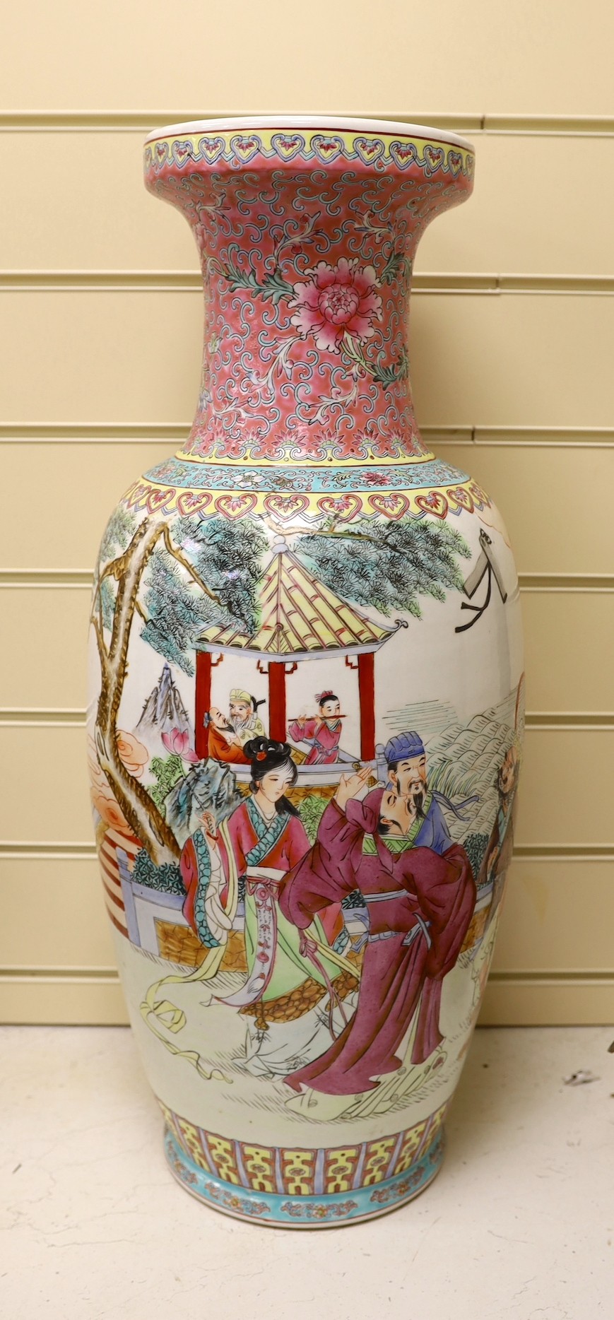 A large late 20th century Chinese famille rose vase, 61.5cm tall